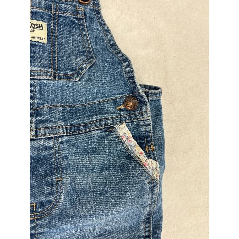 OshKosh Denim‎ Overalls Baby Girl 18M Blue Floral Trim Bib Jeans 1K338010